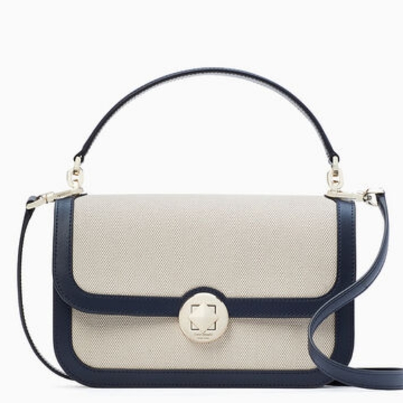 kate spade Audrey Canvas Top Handle Flap Crossbody, Color: Blazer Blue Multi - Picture 1 of 15